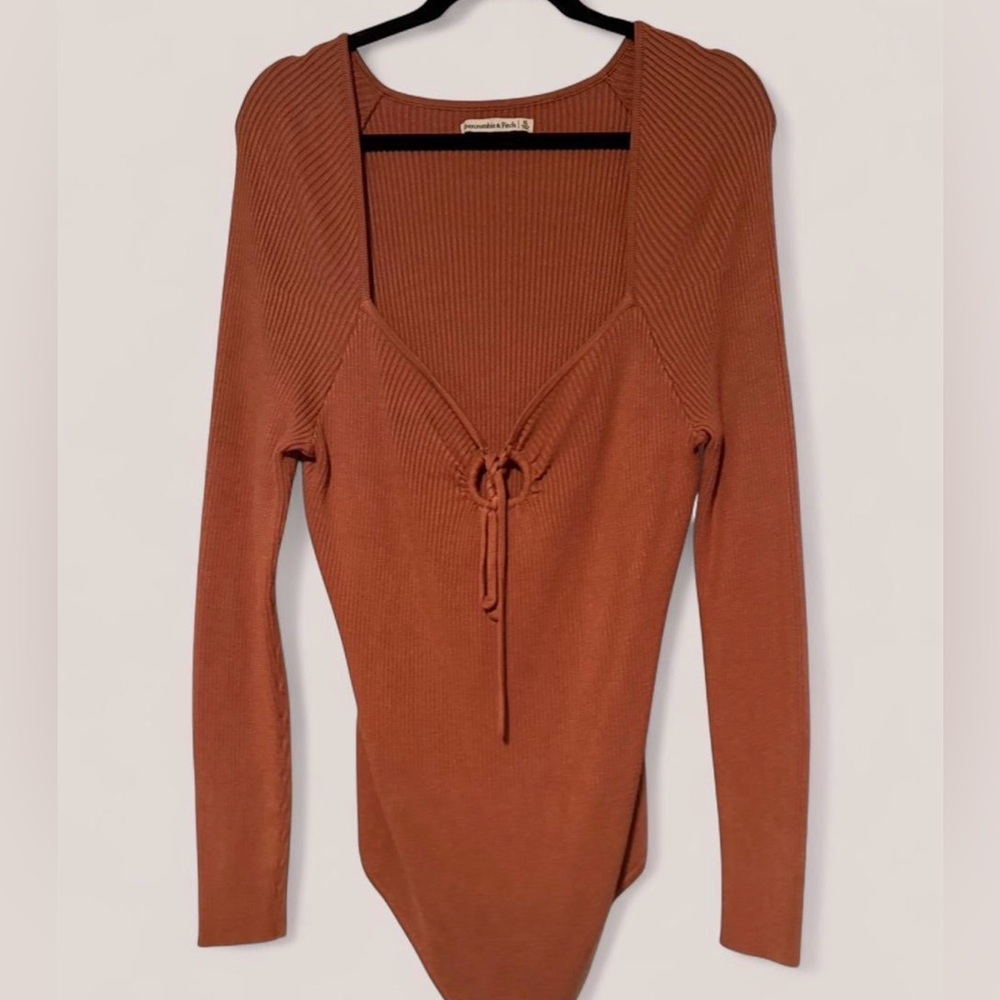 Abercrombie & Fitch Ribbed Long-Sleeve Tie-Front Bodysuit